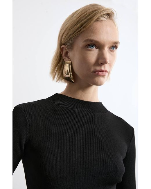 Karen Millen Black Petite Viscose Blend Knit Sheer Skirt Maxi Dress