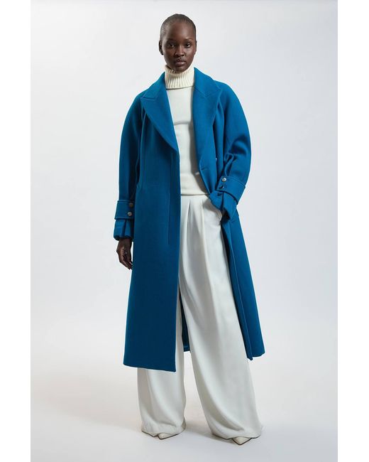 Karen Millen Blue Wool Belted Maxi Trench Coat
