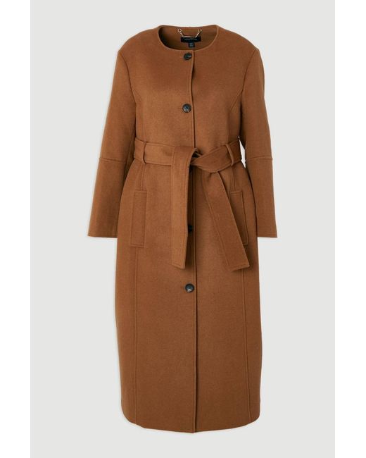 Karen Millen Brown Brushed Wool Single Breasted Belted Tailored Maxi Coat
