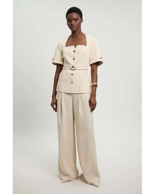 Karen Millen Natural Viscose Blend Wide Leg Tailored Trouser