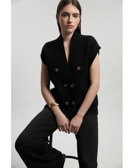 Karen Millen Black Knit Button Detail Sleeveless Tank Top