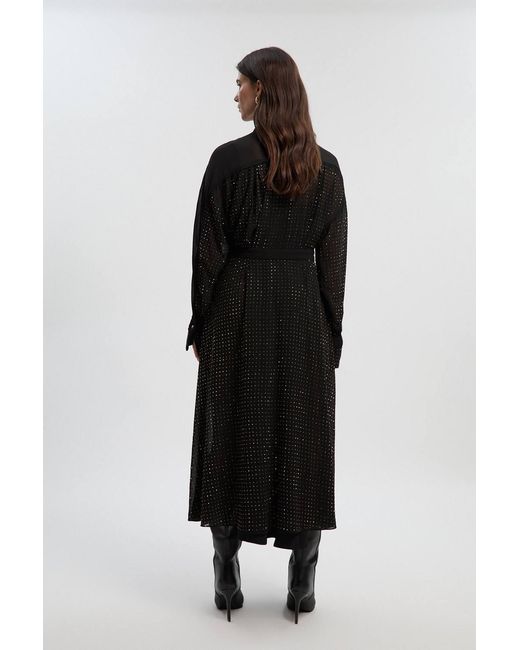 Karen Millen Black Hotfix Studded Long Sleeve Shirt Woven Maxi Dress