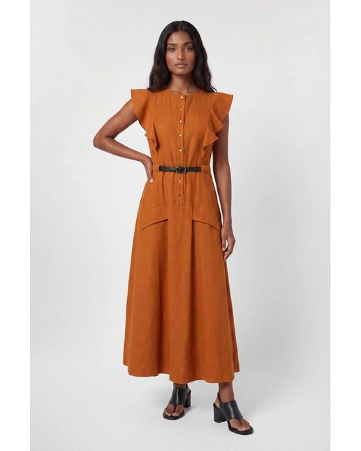Karen Millen Brown Viscose Linen Woven Halter Neck Midi Dress