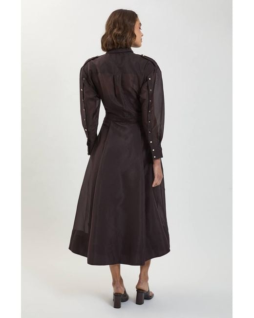 Karen Millen Black Trim Detail Organdie Midi Shirt Dress