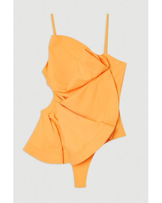 Karen Millen Orange Drama Ruffle Strappy High Leg Swimsuit