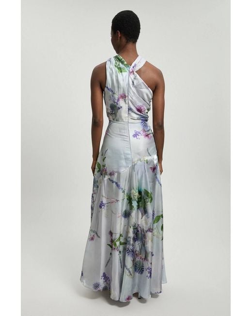 Karen Millen White Printed Metallic Floral Woven Maxi Dress