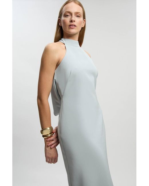 Karen Millen White Soft Tailored Halter Neck Open Back Maxi Dress