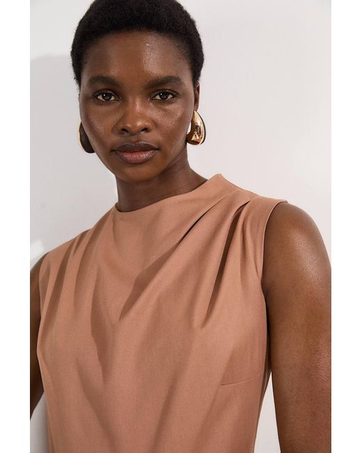 Karen Millen Brown Tailored Drapey Bodice Asymmetric Midi Dress
