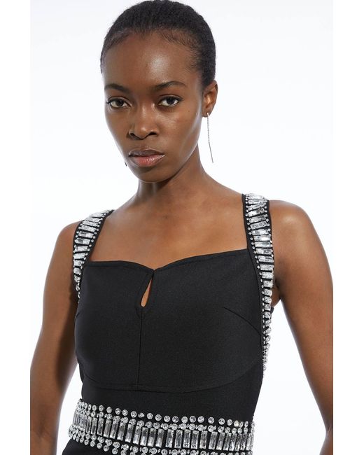 Karen Millen Black Bandage Figure Form Knit Embellished Maxi Dress