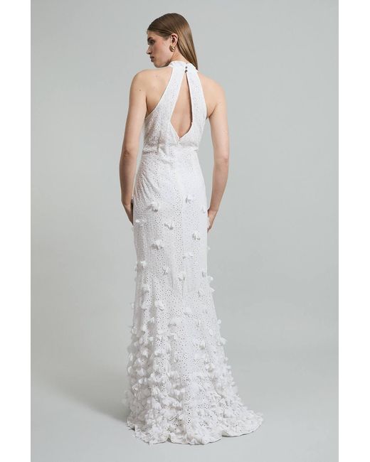 Karen Millen Gray Petal Applique Embellished Broderie Rosette Maxi Dress