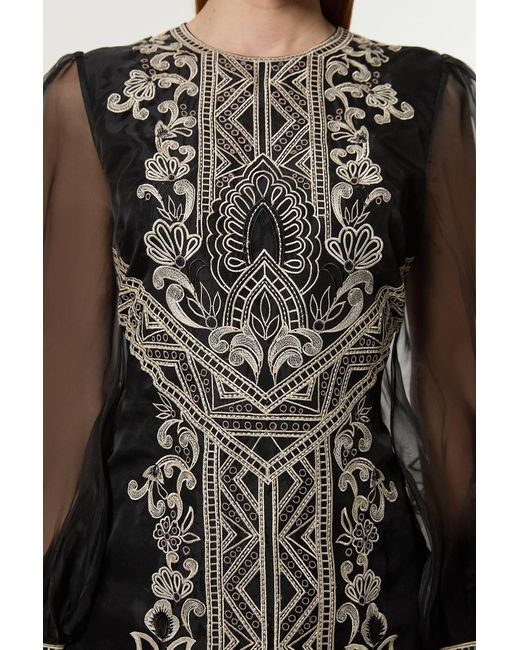 Karen Millen Black Petite Embroidered Organdie Balloon Woven Mini Dress