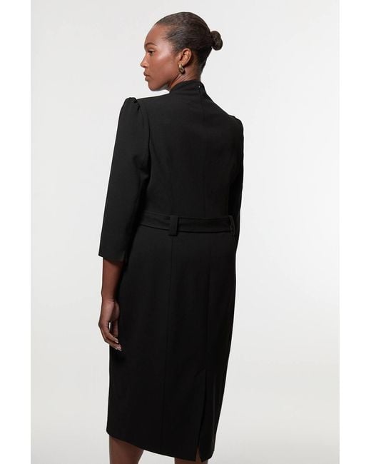 Karen Millen Black Plus Size Structured Crepe Belted Forever Midi Dress