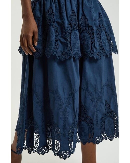 Karen Millen Blue Cotton Cutwork Strappy Woven Midi Dress