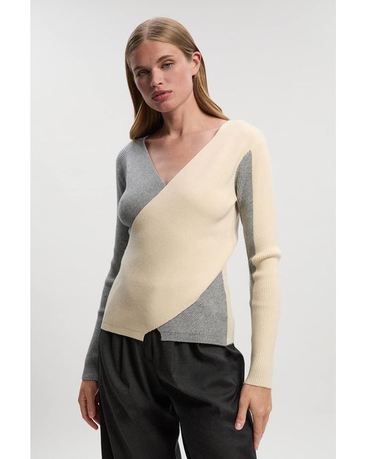 Karen Millen Natural Soft Rib Wrap Front Knitted Jumper