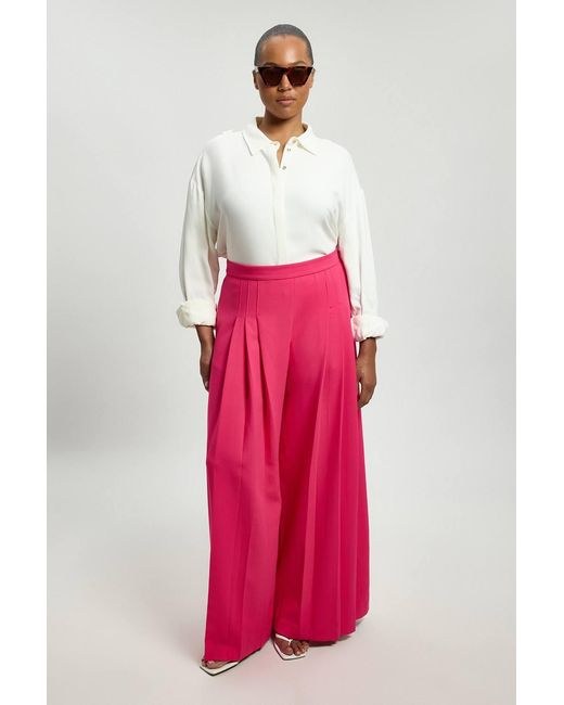 Karen Millen Plus Size Tailored Structured Crepe Pleated Wide Leg Trousers