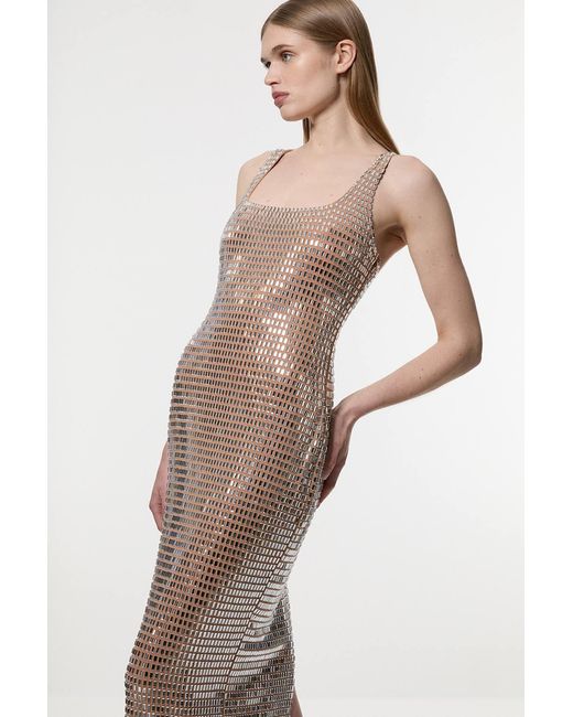 Karen Millen Natural Premium Crystal Embellished Midi Dress