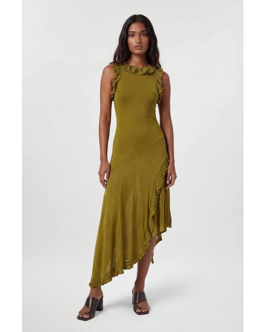 Karen Millen Green Ruffle Trim Knitted Maxi Dress
