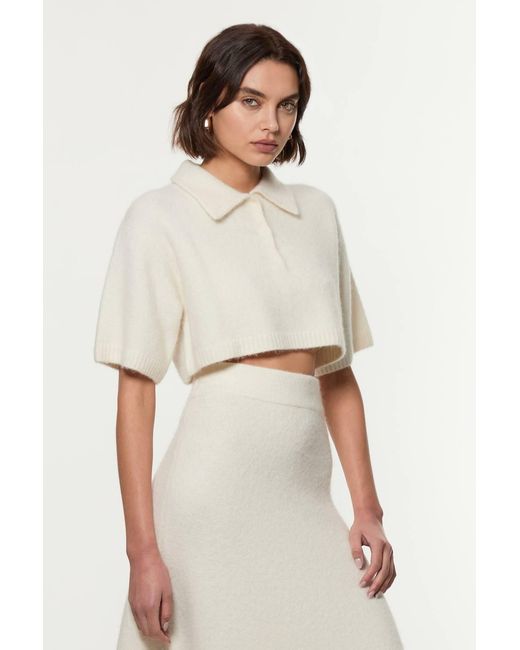 Karen Millen White Alpaca Wool Fluffy Knit Polo Top