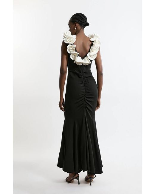 Karen Millen Black Petite Rosette Drama Maxi Dress