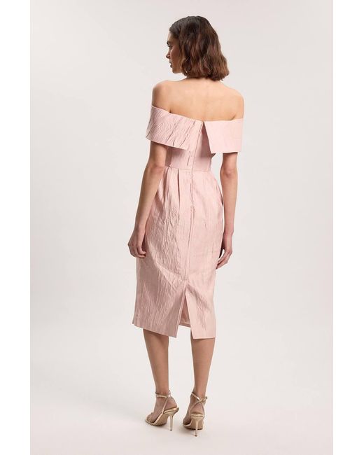 Karen Millen Pink Petite Textured Tailored Twill Bandeau Midi Dress
