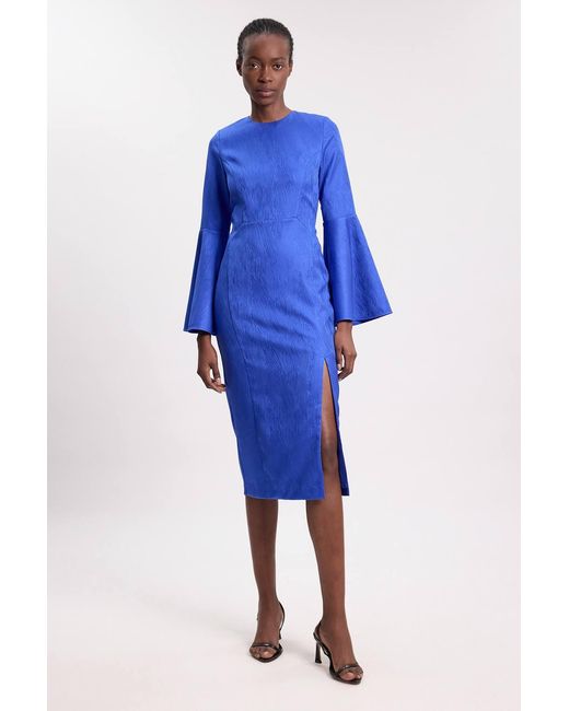Karen Millen Blue Tailored Lace Up Back Detail Midi Dress