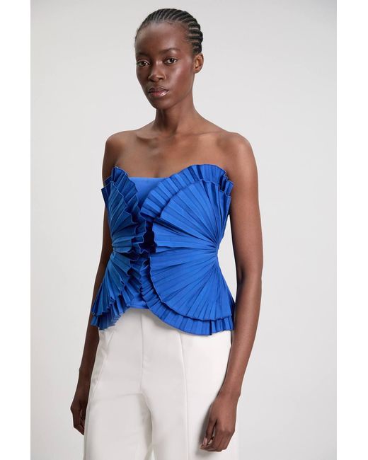 Karen Millen Blue Sleeveless Ruffle Top