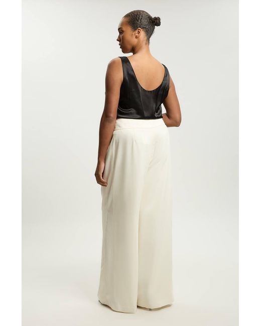 Karen Millen White Plus Size Satin Back Crepe Tailored Wide Leg Trouser