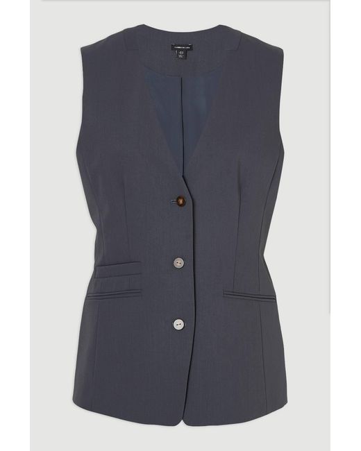 Karen Millen Blue Tailored Twill Essential Single Breasted Waistcoat