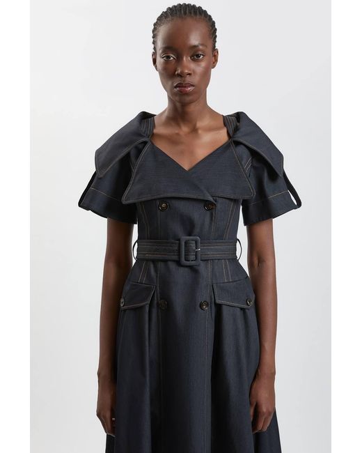 Karen Millen Blue Tailored Denim Trench Belted Full Skirted Midi Dress