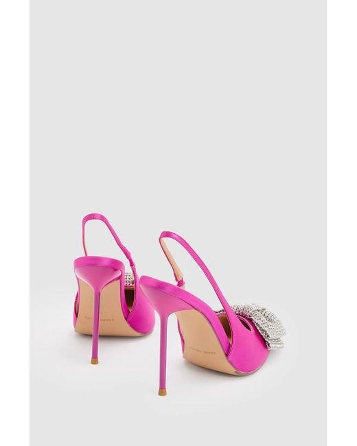 Karen Millen Pink Satin Embellished Bow Slingback Heeled Shoe