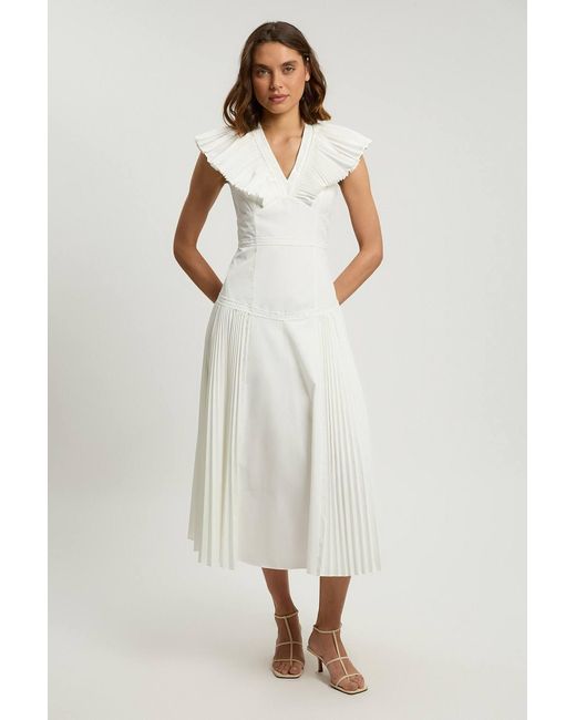 Karen Millen Natural Ruffled Midi Dress