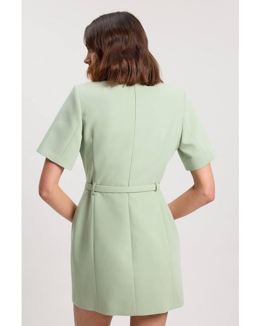 Karen Millen Green Compact Stretch Button Detail Mini Dress
