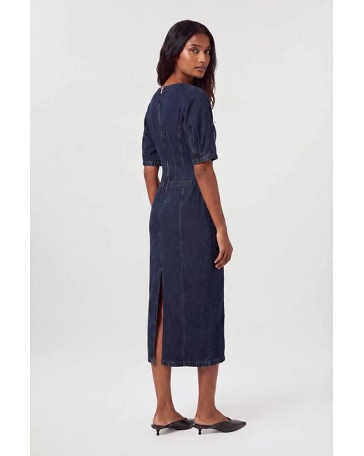 Karen Millen Blue Denim Zip Up Midi Dress