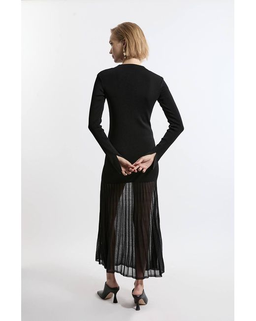Karen Millen Black Petite Viscose Blend Knit Sheer Skirt Maxi Dress
