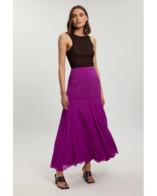 Karen Millen Purple Viscose Georgette Drop Hem Woven Maxi Skirt