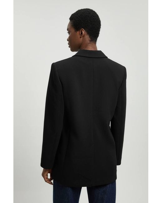 Karen Millen Black Compact Stretch Ruched Sleeve Detail Single Breasted Blazer