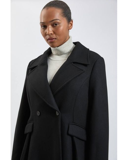 Karen Millen Black Plus Size Wool Tailored Flared Skirt Midi Coat