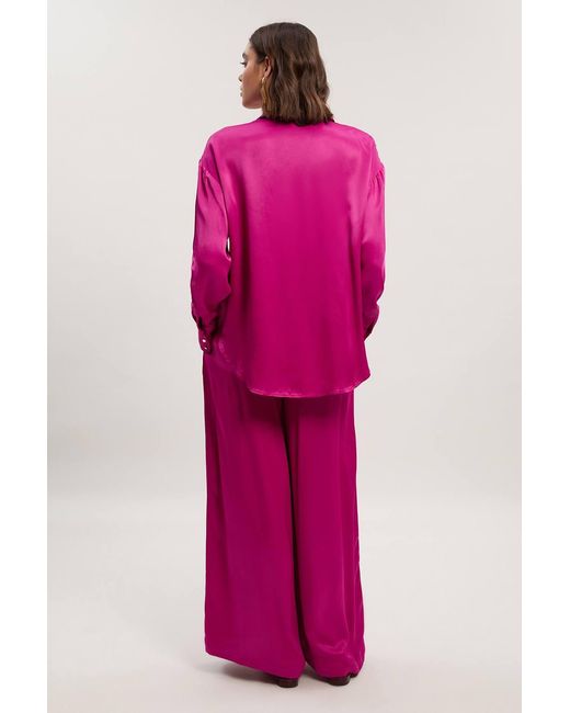 Karen Millen Pink Viscose Satin Wide Leg Woven Trouser