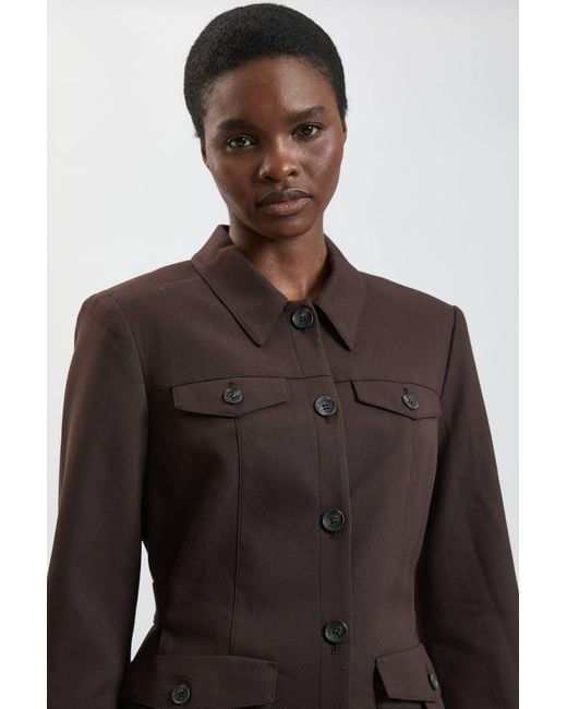 Karen Millen Brown Herringbone Texture Utility Jacket
