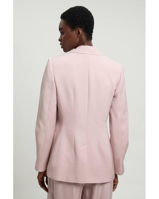 Karen Millen Pink Polished Linen Blend Single Breasted Tailored Blazer