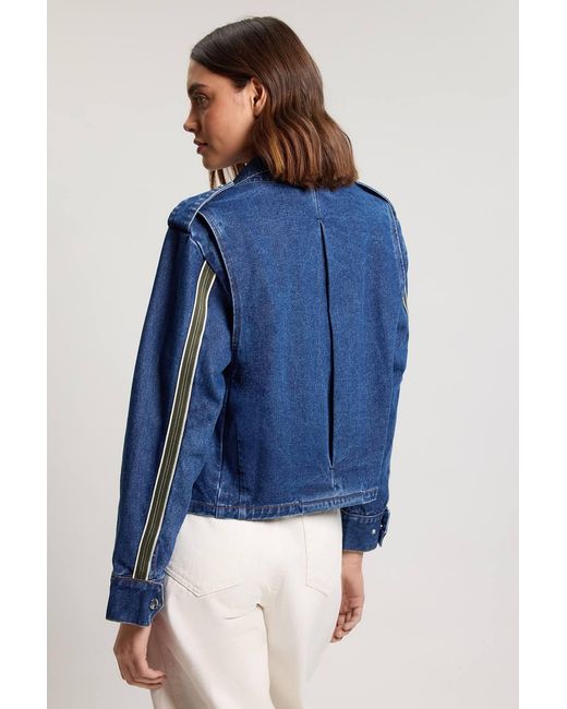 Karen Millen Blue Denim Cropped Side Panel Jacket