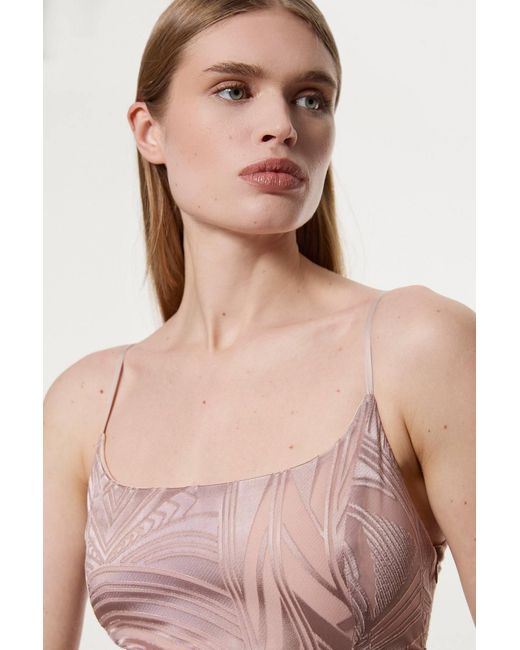 Karen Millen Pink Amelia Graham Burnout Split Woven Prom Strappy Maxi Dress