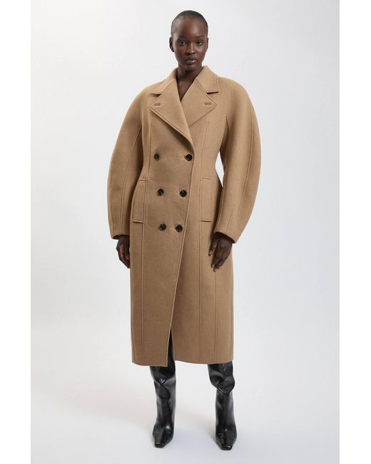 Karen Millen Natural Wool Rounded Sleeve Tailored Midi Coat