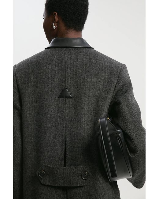 Karen Millen Black Brushed Wool Check Pu Mix Tailored Midi Coat