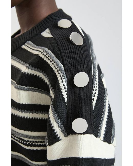 Karen Millen Gray Cotton Stripe Military Button Knitted Jumper