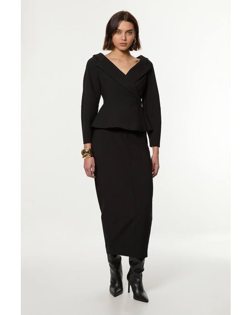 Karen Millen Black Compact Stretch Tailored Assymetric Peplum Jacket