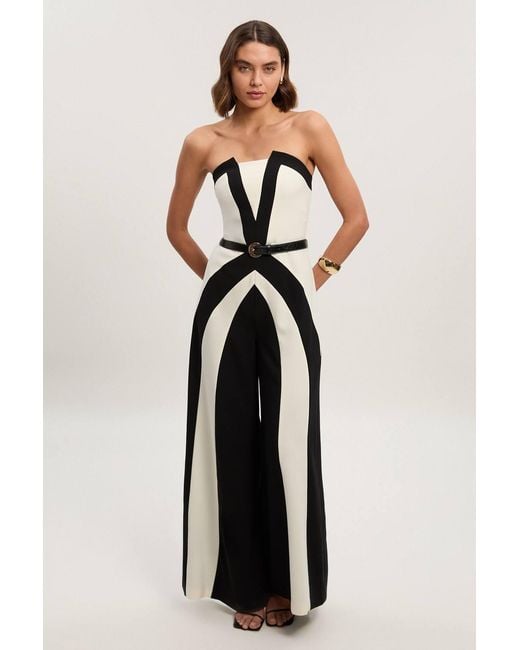Karen Millen Blue Compact Stretch Colour Block Tailored Bandeau Jumpsuit