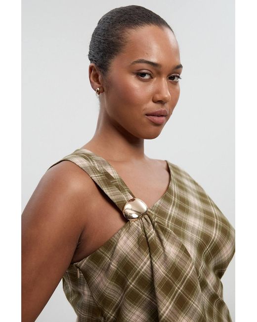 Karen Millen Green Plus Size Tailored Check Trim Detail Sleeveless Top