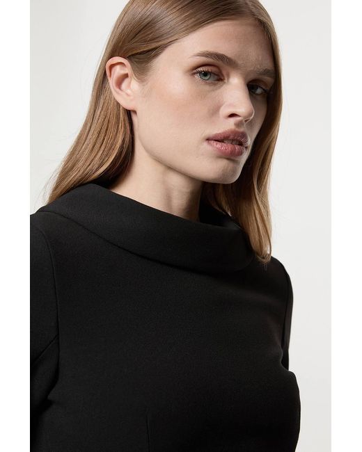 Karen Millen Black Tailored Structured Crepe Roll Neck Pencil Midi Dress