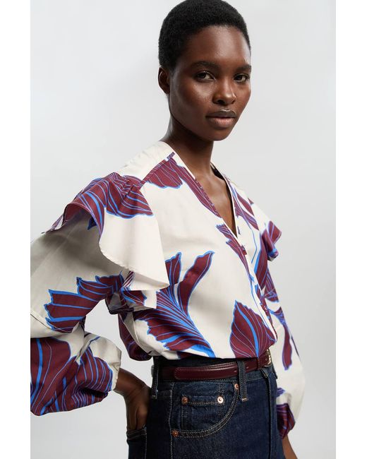 Karen Millen White Graphic Cotton Sateen Woven Shirt